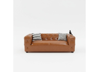 Style américain canapé Chesterfield en cuir trois places brun