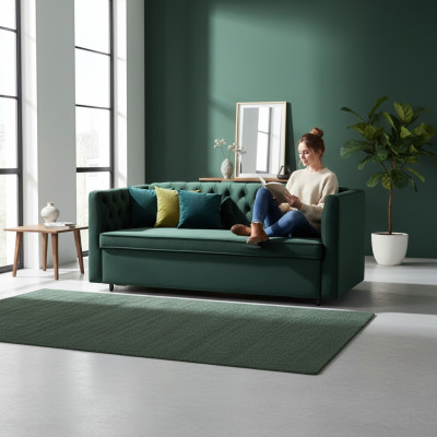Style américain Chesterfield Canapé Canapé en cuir Trois places Vert