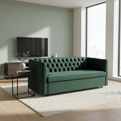 Style américain Chesterfield Canapé Canapé en cuir Trois places Vert