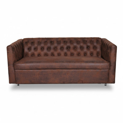 Canapé Chesterfield style américain en cuir brun, trois places.