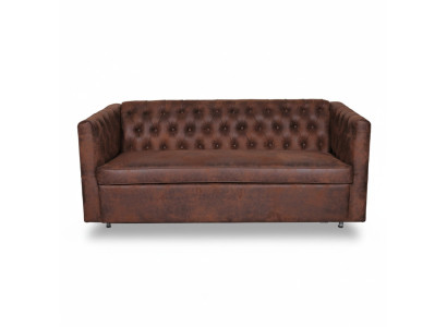 Canapé Chesterfield style américain en cuir brun, trois places.
