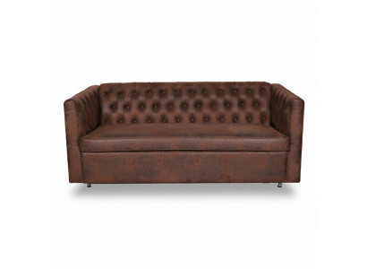 Canapé Chesterfield style américain en cuir brun, trois places.