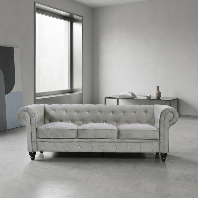 Canapé de salon de luxe 3 places Chesterfield gris.