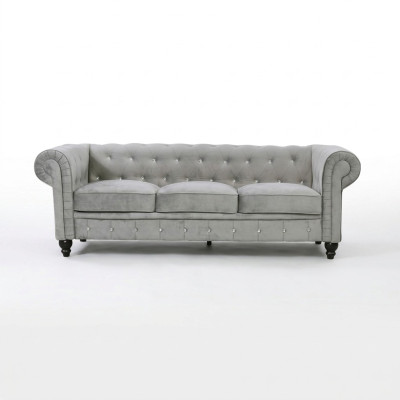 Canapé de salon de luxe 3 places Chesterfield gris.