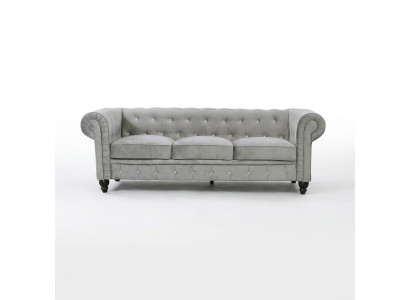 Canapé de salon de luxe 3 places Chesterfield gris.