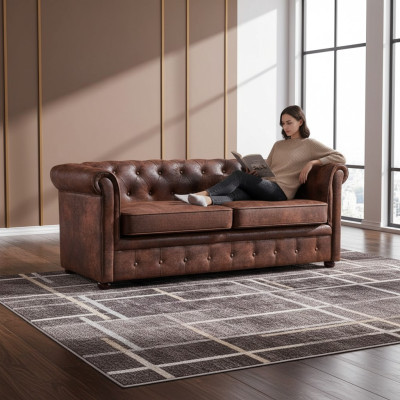 Canapé Chesterfield luxueux en cuir synthétique pour le salon