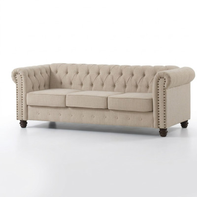 Canapé Chesterfield en tissu d'ameublement, en cuir, ensemble de coussins de canapé 3 places