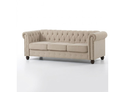 Canapé Chesterfield en tissu d'ameublement, en cuir, ensemble de coussins de canapé 3 places