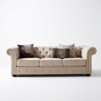 Mobilier de style maison de campagne - Ensemble de 3+2 sièges en tissu pour canapé Chesterfield