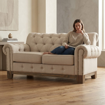 Chesterfield 2 places Canapé classique de luxe cadre en bois naturel Canapé en cuir textile