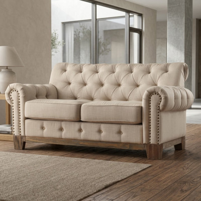 Chesterfield 2 places Canapé classique de luxe cadre en bois naturel Canapé en cuir textile