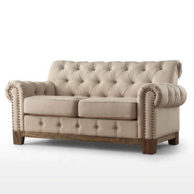 Chesterfield 2 places Canapé classique de luxe cadre en bois naturel Canapé en cuir textile