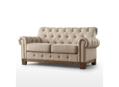 Chesterfield 2 places Canapé classique de luxe cadre en bois naturel Canapé en cuir textile