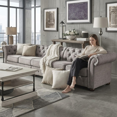 Salon Chesterfield Canapé Rembourrage Meubles Canapé Cinq Places Textile