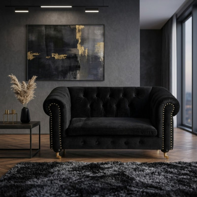 Chesterfield 2 places classique luxueux baroque rococo canapé en tissu et cuir