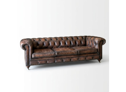 Canapé en cuir Chesterfield marron 3 places, style anglais