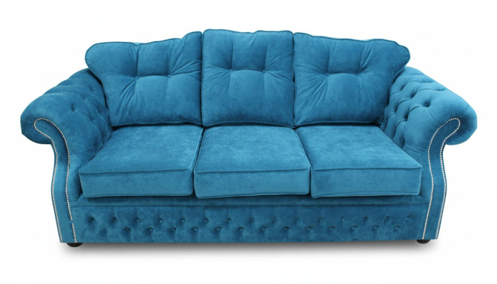 Tissu d'ameublement Chesterfield en bleu pour trois places de canapé design de salon