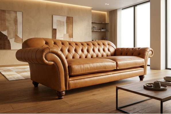 Canapé trois places Chesterfield marron de luxe pour salon