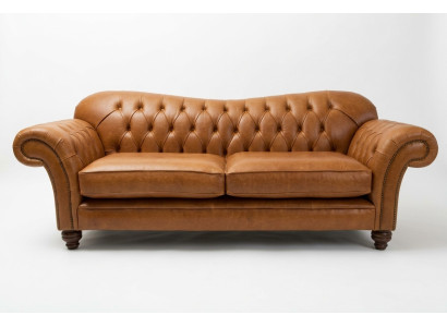 Canapé trois places Chesterfield marron de luxe pour salon
