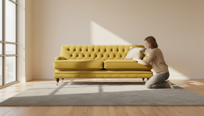 Tissu d'ameublement Chesterfield jaune Trois places Design de canapé de salon