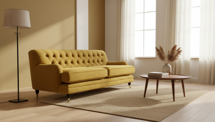 Tissu d'ameublement Chesterfield jaune Trois places Design de canapé de salon