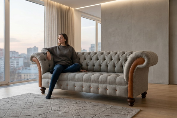 Chesterfield 3 places Classique Luxe Baroque Rococo Canapé Sofa Tissu Canapé