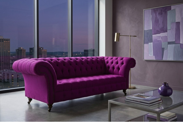Chesterfield 3 places Classique Luxe Sofa Canapé en tissu violet rose rose
