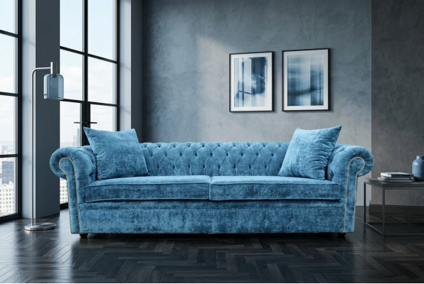 Sofa classique pour salon - Canapé Chesterfield en tissu bleu 3 places jvmoebel ®