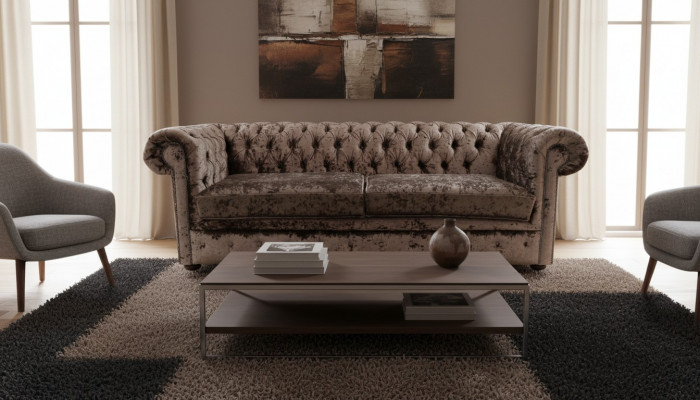 Chesterfield 5 places Canapé Baroque Rococo de luxe classique en textile en cuir