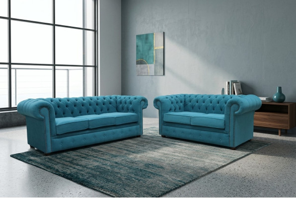 Ensemble de canapé 3 places + 2 places Canapé de luxe classique Chesterfield en textile et cuir
