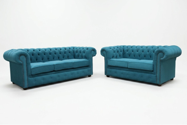 Ensemble de canapé 3 places + 2 places Canapé de luxe classique Chesterfield en textile et cuir