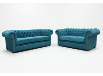 Ensemble de canapé 3 places + 2 places Canapé de luxe classique Chesterfield en textile et cuir