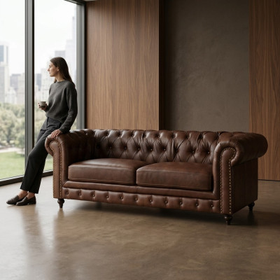 Canapé Chesterfield 3 places classique de luxe baroque rococo en tissu cuir neuf.
