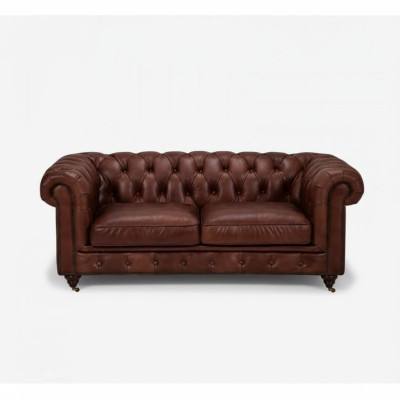 Chesterfield 2 places Classique Luxe Baroque Rococo Canapé Marron Cuir Neuf