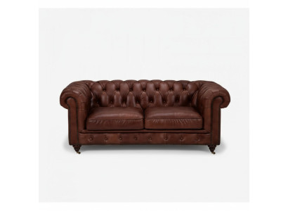 Chesterfield 2 places Classique Luxe Baroque Rococo Canapé Marron Cuir Neuf
