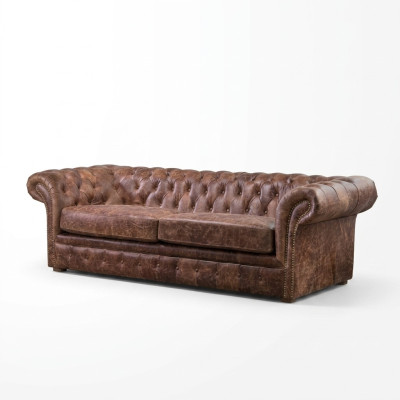 Canapé baroque de luxe classique 3 places Chesterfield marron en textile et cuir