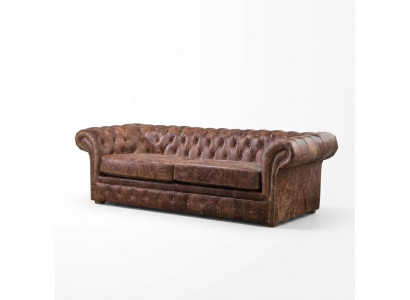Canapé baroque de luxe classique 3 places Chesterfield marron en textile et cuir