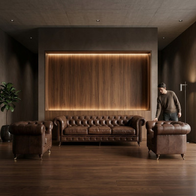 Ensemble de canapé 3+1 places Canapé Chesterfield en tissu cuir neuf