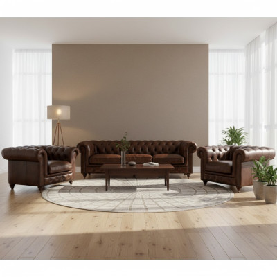 Ensemble de canapé 3+1 places Canapé Chesterfield en tissu cuir neuf