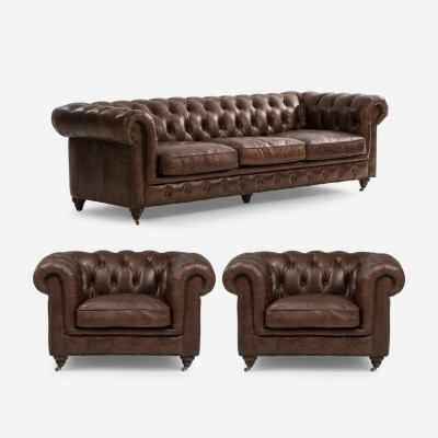 Ensemble de canapé 3+1 places Canapé Chesterfield en tissu cuir neuf