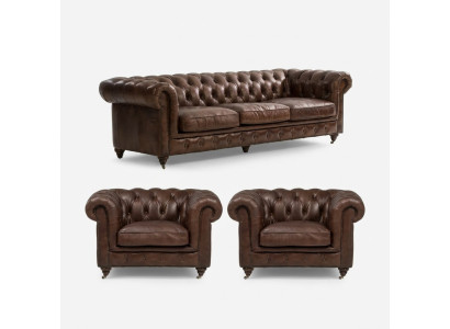 Ensemble de canapé 3+1 places Canapé Chesterfield en tissu cuir neuf
