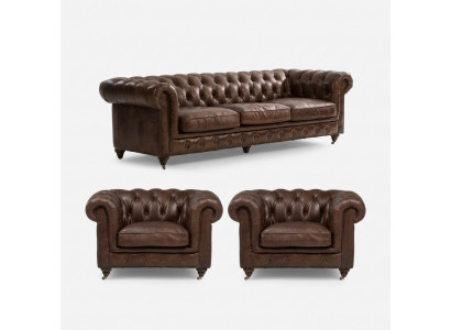 Ensemble de canapé 3+1 places Canapé Chesterfield en tissu cuir neuf