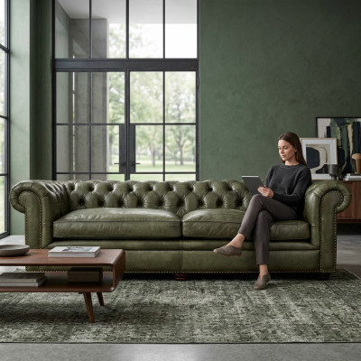Élégant Salon Canapé Quatre Places Chesterfield en Cuir Tissu Canapés Canapé Neuf