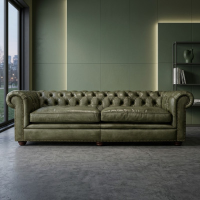 Élégant Salon Canapé Quatre Places Chesterfield en Cuir Tissu Canapés Canapé Neuf