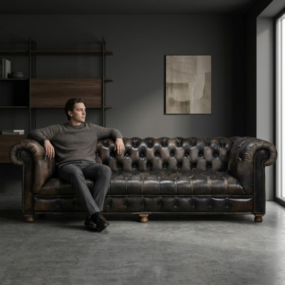 Canapé Chesterfield classique noir Anglais Salons de style anglais
