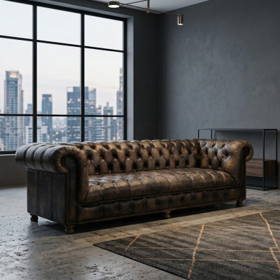 Canapé Chesterfield classique noir Anglais Salons de style anglais