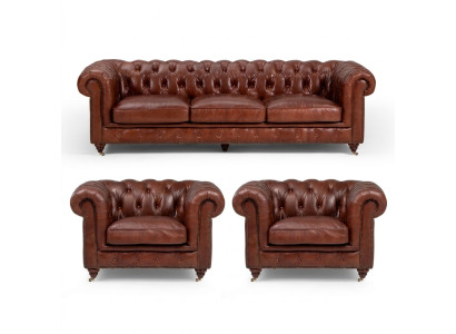 Ensemble de canapés 3+1+1 places, Canapé Chesterfield en cuir de luxe classique