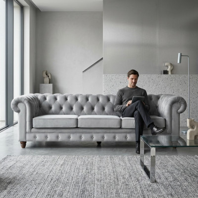 Chesterfield 5 places canapé classique de luxe en tissu en cuir Canapés en argent
