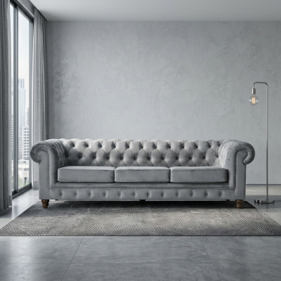 Chesterfield 5 places canapé classique de luxe en tissu en cuir Canapés en argent