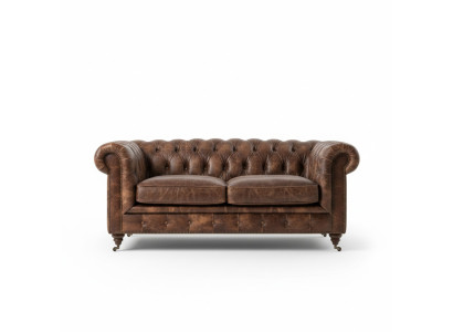 Canapé de club pour hommes Chesterfield marron en cuir avec revêtement trois places